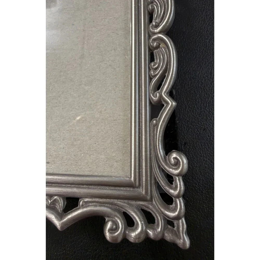 Vtg Style Ornate Metal Picture Frame Pewter Finish Victorian Baroque Look 5 x7